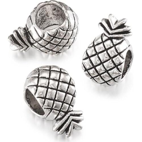 50pcs European Beads Spacer Charms Large Hole Pineapple Beads for DIY Jewelry Making Necklaces Bracelets 12x7x6mm Hole: 5mm