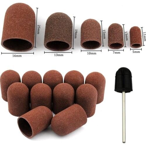 50Pcs/Set 150# Grit Nail Sanding Caps Rubber Grip Pedicure Polishing Sand Block Electric Drill Accessories Bit Manicure Tools