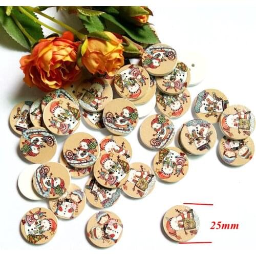50Pcs Christmas series 20/25mm Bulk Mixed Wooden Button Clock Sewing Accessories Decorative Buttons Handmade Scrapbooking Craft