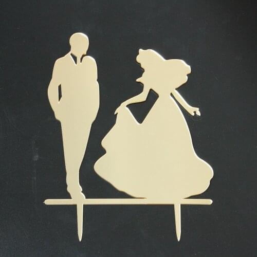 Arcylic Mirror Gold Silver Bride and Dancing Groom Cake Topper for Wedding Decoration Party Engagement Cake Stand