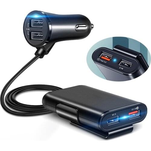 4 USB power ports Car charger fast charging Front Back Charger Multiple devices safe charging LED mobile phone charger QC3.0 USB