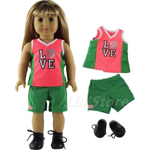 Basketball clothing Sportswear Doll Clothes for 18'' American Doll Handmade Clothes Top+shorts+one pairs shoes