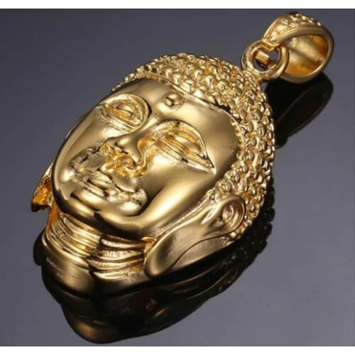 Lord Buddha Pendant Necklace For Men Gold Color Stainless Steel Chain Necklace Men Hip Hop Jewelry