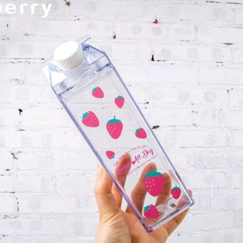Water Bottle Milk Storage Sakura-Print Strawberry-Print Sports Drinking Clear Cup For Home School Office A6HB