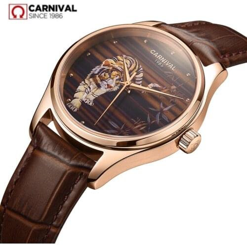 Switzerland Carnival Automatic NH36 Men Watches GMT Top Luxury Brand Mechanical Watch Men Sapphire Genuine Leather Strap reloj