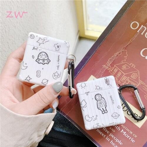 For Airpod Case Cover Graffiti Cartoon Astronaut Spaceman Bluetooth Headphone Protective Case For Airpods 1 2 3 Case Keychain