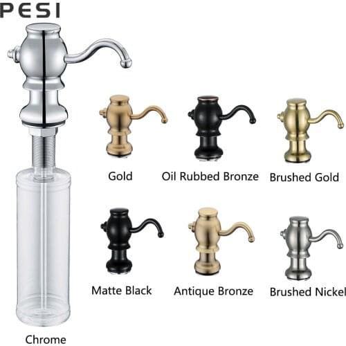 Brass and ABS Kitchen Sink Countertop Soap Dispenser Built in Hand Soap Dispenser Pump Large Capacity 13 OZ Bottle, Chrome