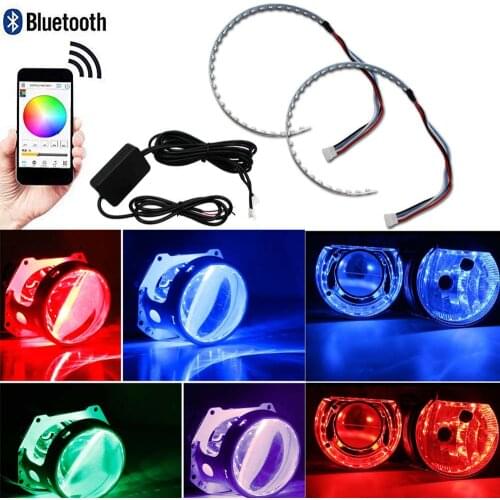 Demon Eyes Headlights Halo Ring Bluetooth Remote RGB LED Retrofit Projector Lens For Car Truck