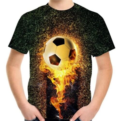 Boys And Girls 3D Flame Football Print Short-Sleeved T-shirt Casual Loose Comfortable T-shirts Top Fashion Outdoor Clothing 4-14