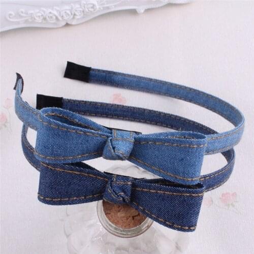 Blue Jean Twisted Hairband Handmade Bohemian Vintage Wrapped Denim Fabric Big Bow Headband Jeans Kids Hair Accessories