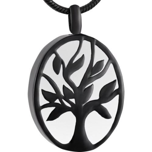 IJD9421 Stainless Steel Black Tree of Life Oval Pendant Cremation Necklace for Ash Urn Keepsake Necklace Jewelry for Men Women