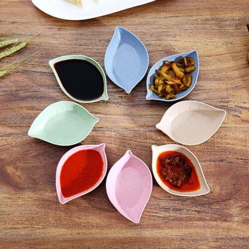 Creative Leaf Shape Wheat Straw Seasoning Dish Sauce Vinegar Mini Plate Tool Dessert Side Dish Kitchen Picnic Tableware Utensils