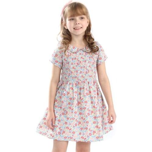 Hot selling 3-12T Princess Floral Dresses With Button At The Backfront Cute Party Tutu Kid Frock Childrens Cotton Flowers Dress