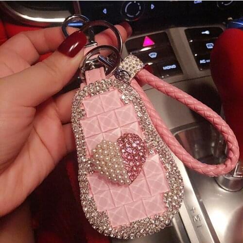 Love Heart Shape Crystal Diamond Key Case Rhinestone PU Leather Car Key Wallets Elegant Lady Holder Luxury Car Key Case Bag