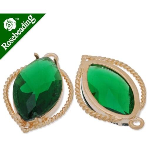 13x19mm matt gold plated framed glass,Faceted glass,Marquise,connectors,gemstone bezel,5 pieces/lot-C4260