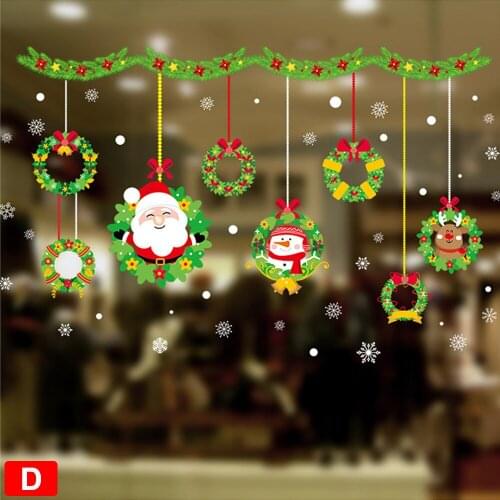 Cartoon Christmas Stickers for Window Showcase Removable Santa Clause Snowman Home Decor Decal Adhesive New Year Glass Mural