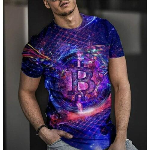 3D Bitcoin Printing Mens T-shirt Round Neck Short Sleeve T-shirt Polyester Material Urban Trend New Europe and America