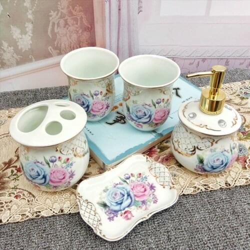 European-style bathroom five-piece set Ceramic wash set bathroom bathroom supplies 5 kits high-grade mouthwash cup set LO724343