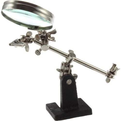 2.5X Desktop Magnifier Third Hand Soldering Iron Stand Helping Hands With Magnifying Glass Watch Repair Magnifier