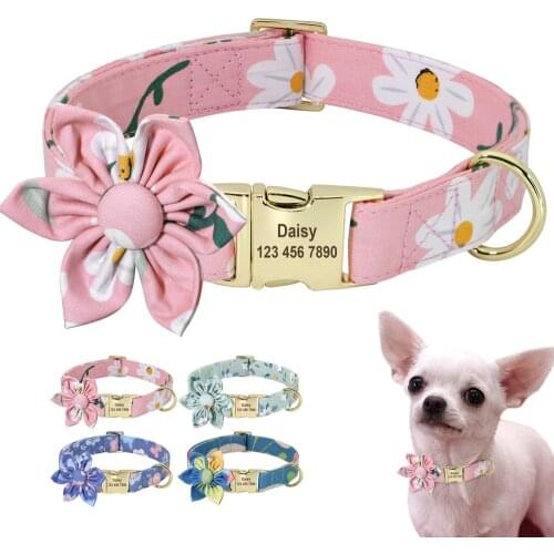 Girl Dog Collar Flower Personalized Dogs Collar French Bulldog Collar Custome Pet ID Namecollar for Small Medium Large Dogs