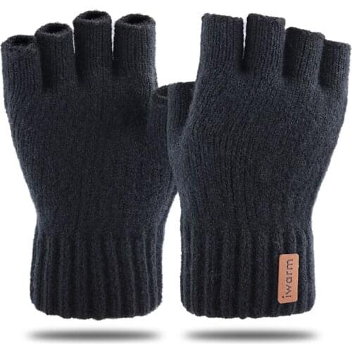 Iwarm Autumn And Winter Knitted Fingerless Gloves Study Work Half-finger High Quality Gloves For Men Mitten