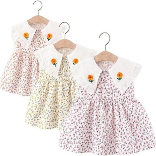 Girls Dress Floral Print Baby 2021 New Summer Newborn Toddler Girls Short Sleeve Floral Dress Princess Dresses Baby Girl Clothes