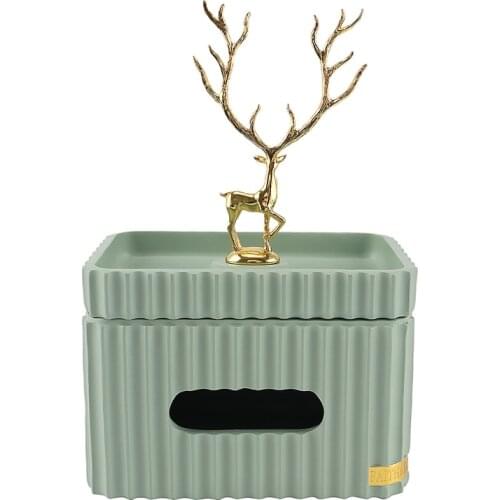 Golden Deer Rectangular Tissue Box Resin Striped Storage Tissue Canister Living Room Desktop Home Decor