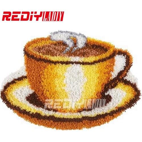 REDIY LADIY Latch Hook Rug Wall Tapestry Coffee Cup Floor Mat Pre-Printed Canvas Cushion Yarn Embroidery Unfinished Carpet Rug