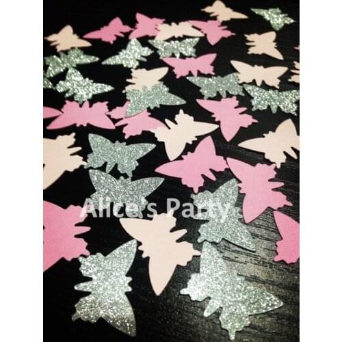 Hand punched 400pcs Silver Pink Butterfly Paper Confetti Baby Birthday Party Table Setting Scatter Wedding Confetti Decoration