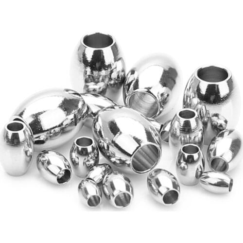 SAUVOO 50pcs Stainless Steel Oval Shape Spacer Bead 3x4 4x5 5x7 8x10mm with 1.5mm 2mm Big Hole Charm Bead for DIY Jewelry Making