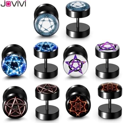 Jovivi Stainless Steel 10mm Star Stud Earring Women Men 16Ga Screw Back Ear Piercings Fake Ears Expanders Body Piercing Jewelry