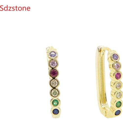 19mm CZ Cartilage Earrings Ear Buckle For Women Simple Rainbow Stone Classic Small Earrings Stud Thin Hoops Gift