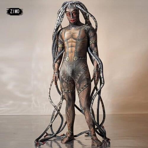 Horror thriller Halloween anime Cosplay Snake shaped Realistic man Jumpsuit Women club Performance Stage Costume festival outfit
