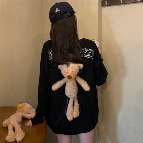 Womans Sister Sweater Autumn New Ins Loose Harajuku Lil Peep Kawaii Cartoon Cute Bear Loose Lazy Fashion Sweatshirts For Women