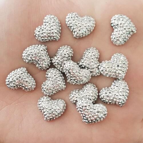 150pcs Resin Silver Heart Flatback Stone Scrapbook Wedding Embellishment DIY Appliques Crafts SD733*5