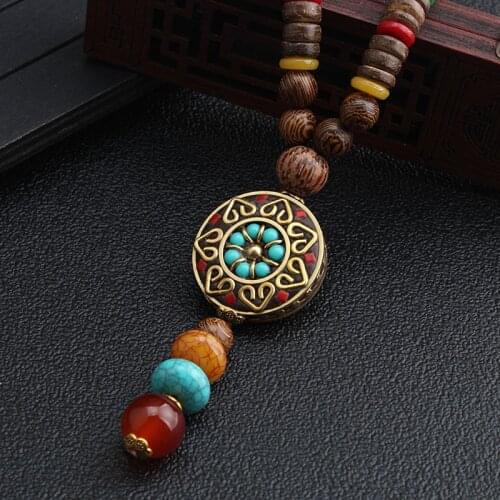Vintage Nepal Buddhist Mala Wood Beads Pendant Necklace Ethnic Long Necklaces Sweater Chain For Women Men Jewelry