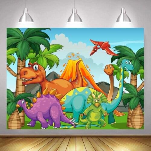 Cartoon Volcano Coconut Tree Dinosaur World Background Child Birthday Party Decoration Studio Photography Scene Cloth