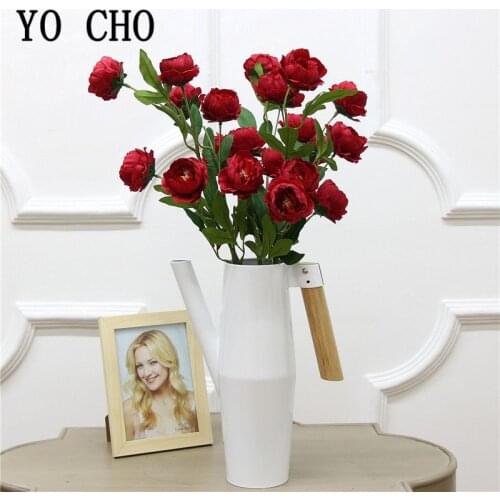 YO CHO Artificial Flower 7 Heads Silk Peony Flowers Wedding Fake Rose Peony Flower Arrangement Home Party Wedding Table Decor
