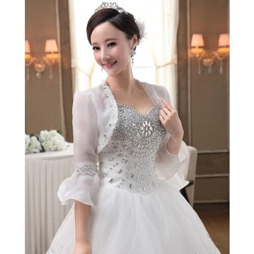 In Stock Lace Bridal Boleros Thin Speaker sleeve Long Sleeves Women Ladies Wedding Jackets Plus Size Wraps For Wedding Party