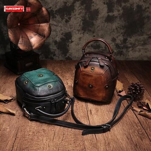 Womens Bag New Casual Wild Female Shoulder Messenger Bag Vintage Leather Handbag Ladies Rivet Small Bags First Layer Cowhide