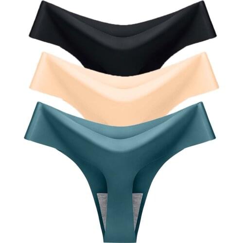 Womens 3 Colors Pack Ice Silk Seamless Thong Underwear Low Waist Invisible Panties Lingerie Brief Gift for Female