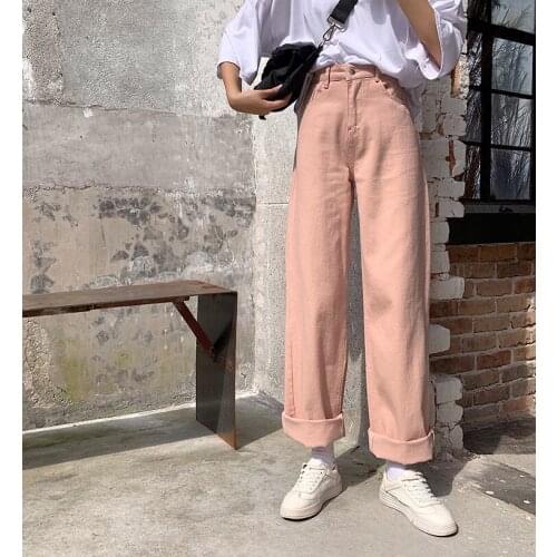 Womens Jeans 2021 Spring New Cotton Y2k Streetwear High Waist Denim Trouser Simplicity Classic E Girl Straight Pants For