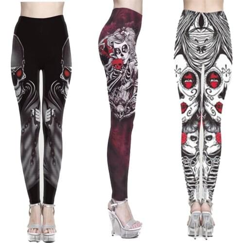 3D Printed Retro Bones Black Skeleton Sexy Women Casual Punk Rock Leggins High Waist Pants Fitness Leggings