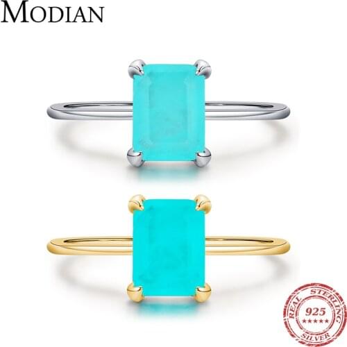 Modian Authentic 925 Sterling Silver Classic Rectangle Tourmaline Paraiba Female Finger Ring For Women Charm Fine Jewelry Anillo