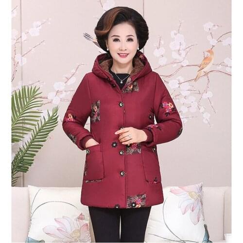 Winter cotton jacket large size hooded new long-sleeved plus velvet thickened ethnic style printed cotton jacket On sale D192