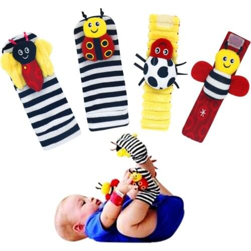 1pair Baby Rattle Handbells Toys Garden Bug Wrist Rattle Plush Foot Socks Animal Cute Cartoon Baby Socks Rattle Educational Toys