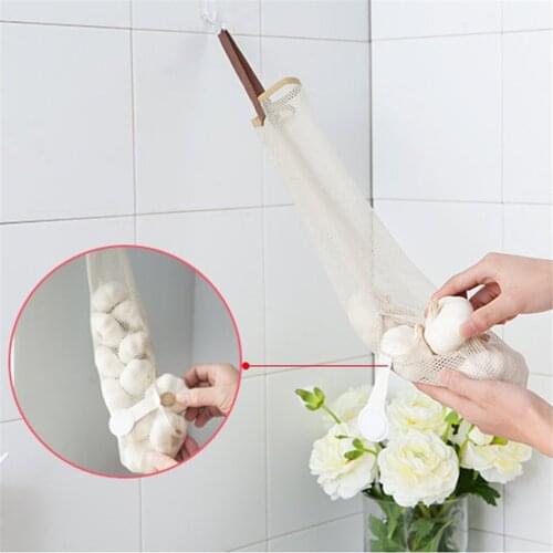 1Pc Vegetable Storage Bag Onion Garlic Potato Hanging Bags Hollow Out Mesh Bag Handle Kitchen Storage Bag Random Color