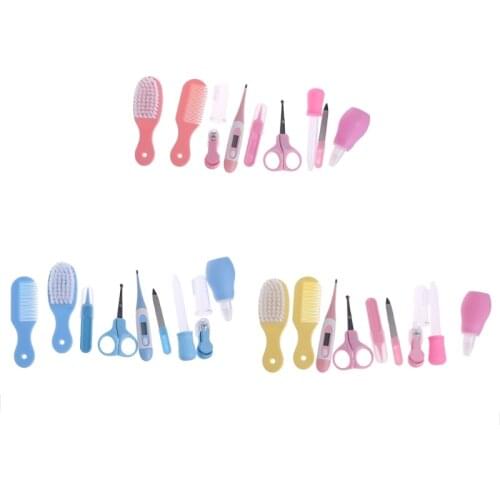 10pcs Newborn Baby Kids Nail Hair Health Care Thermometer Soft Hair Brush Hair CombNose Cleaner With Cover Grooming Brush Kit