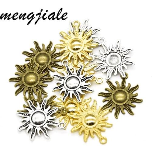 Hot sell 15pcs Alloy Metal Antique Silver Sun Charms God Pendant For DIY Jewelry Accessories Making 28*25mm