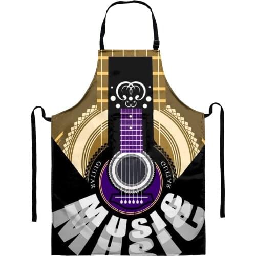 2021 Fashion Guitar Print Adult Kids Adjustable Apron Polyester Waterproof with Pocket for Home Kitchen Baking Cleaning Aprons